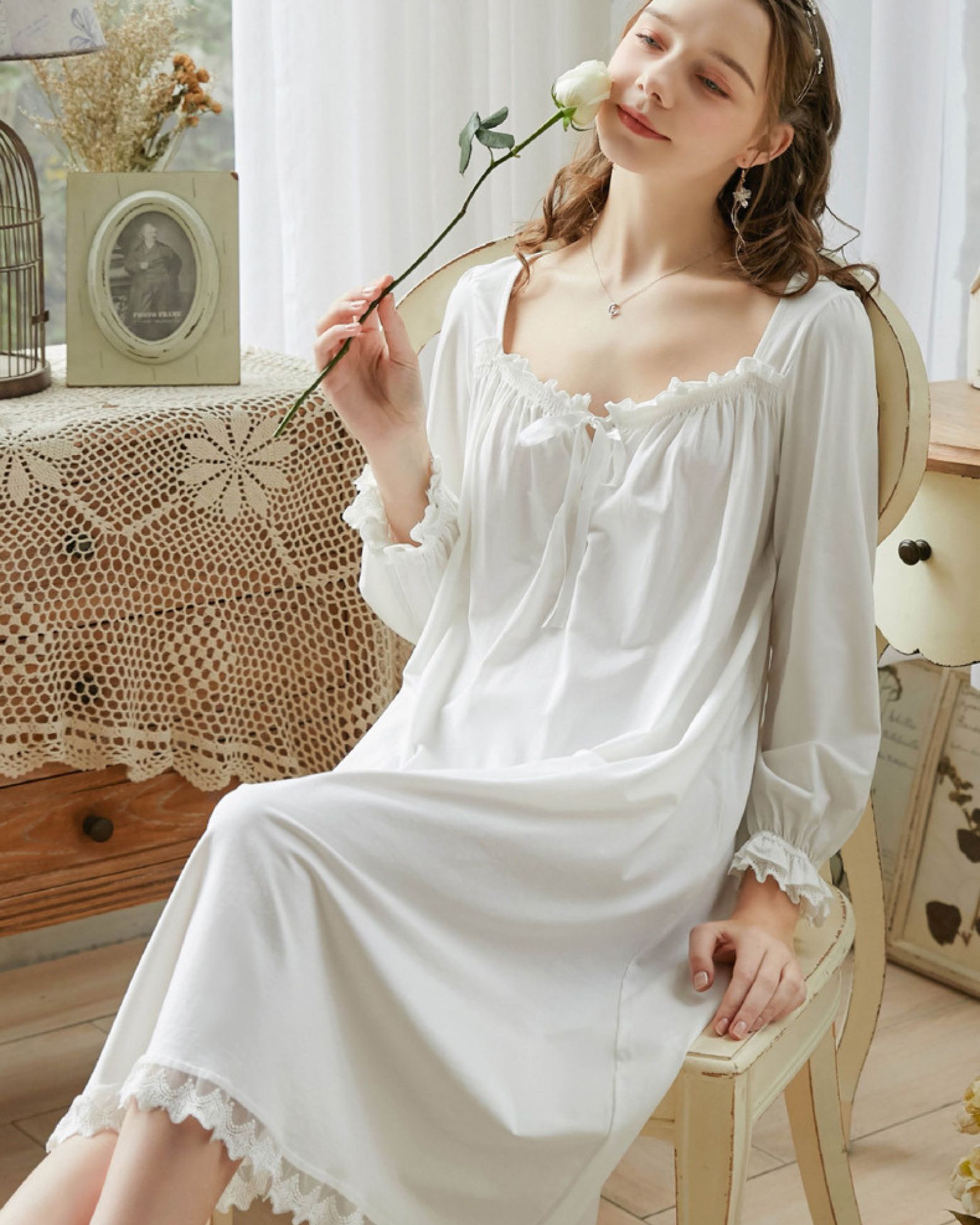 Váy ngủ tiểu thư dài tay Bradina Cotton rộng rãi, mềm mát BN9