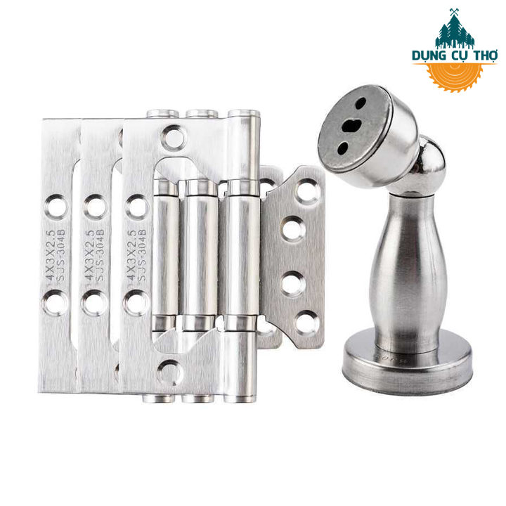 BỘ 3 BẢN LỀ LÁ CÁNH CỬA INOX , 1 HÍT CỬA NAM CHÂM CAO CẤP - 4*3*2.5