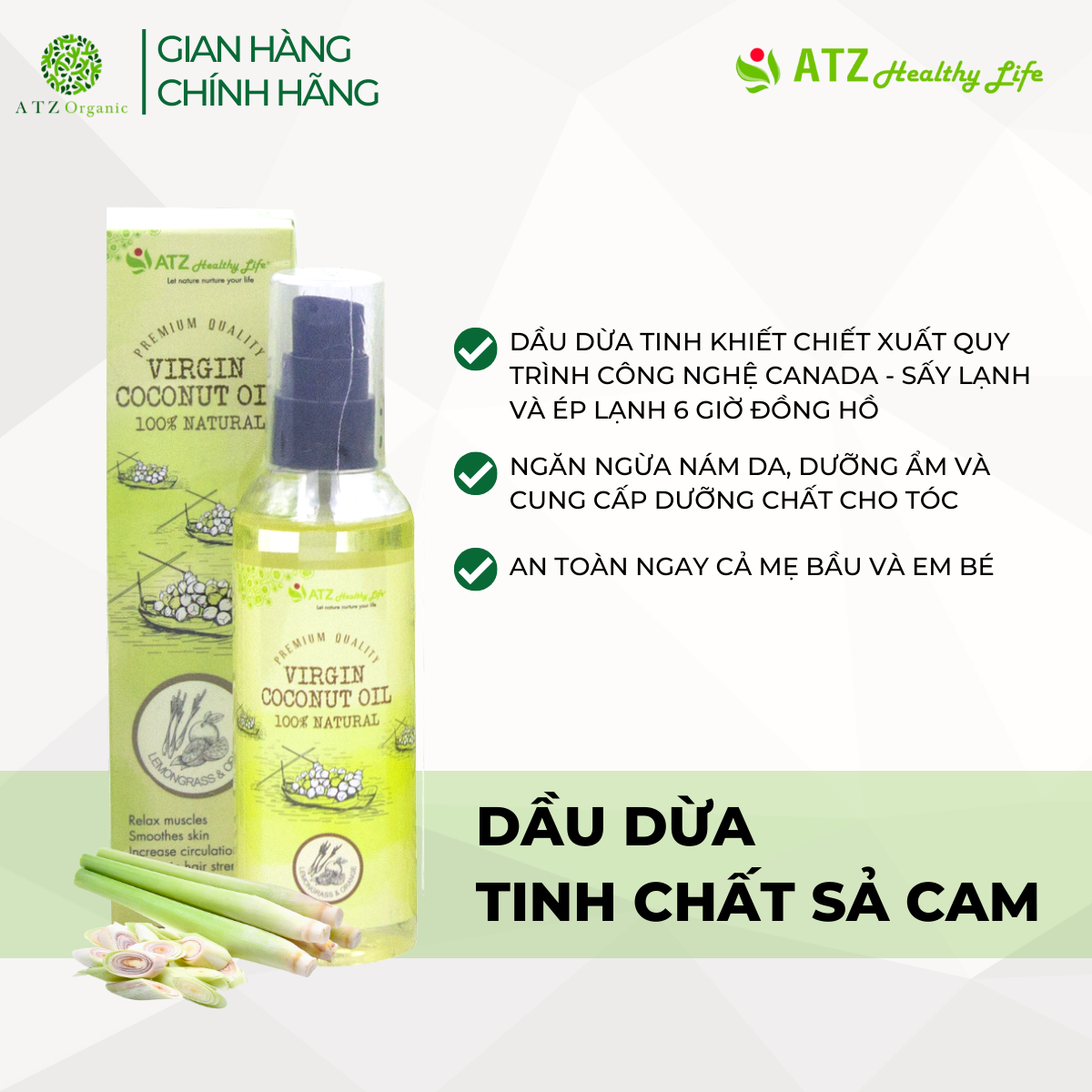 Dầu Dừa ATZ - Sả - Cam - 100ml