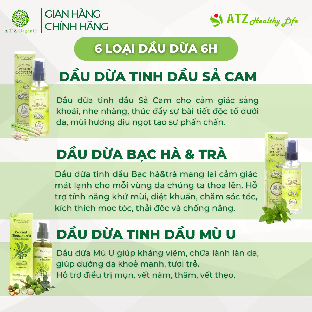 Dầu Dừa ATZ - Sả - Cam - 100ml