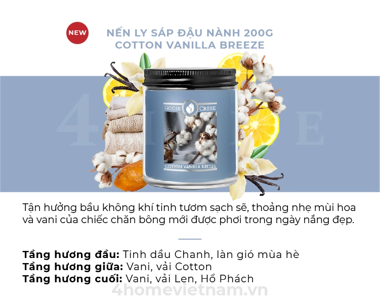 Nến Hũ Jar Goose Creek - Cotton Vanilla Breeze