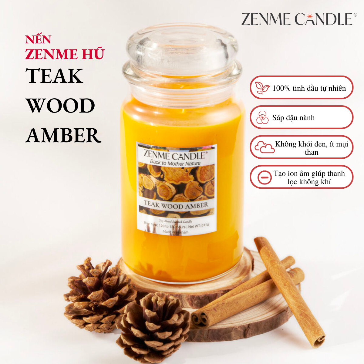 Nến Hũ Zenme - Teak Wood Amber