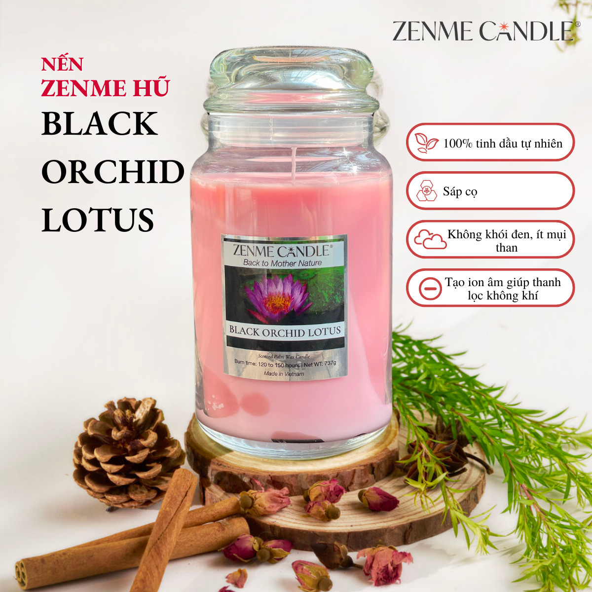 Nến Hũ Zenme - Black Orchid Lotus - L