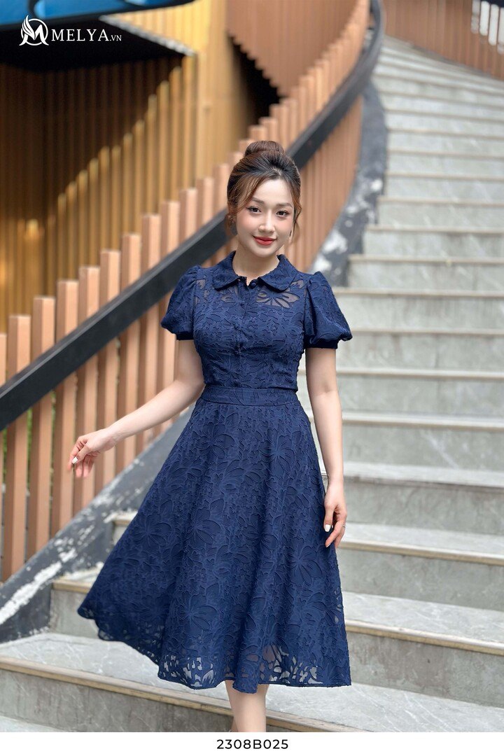 Váy xòe xanh coban viền ren cột nơ lưng_ Váy thiết kế ( kèm hình chụp thật  ) | Shopee Việt Nam