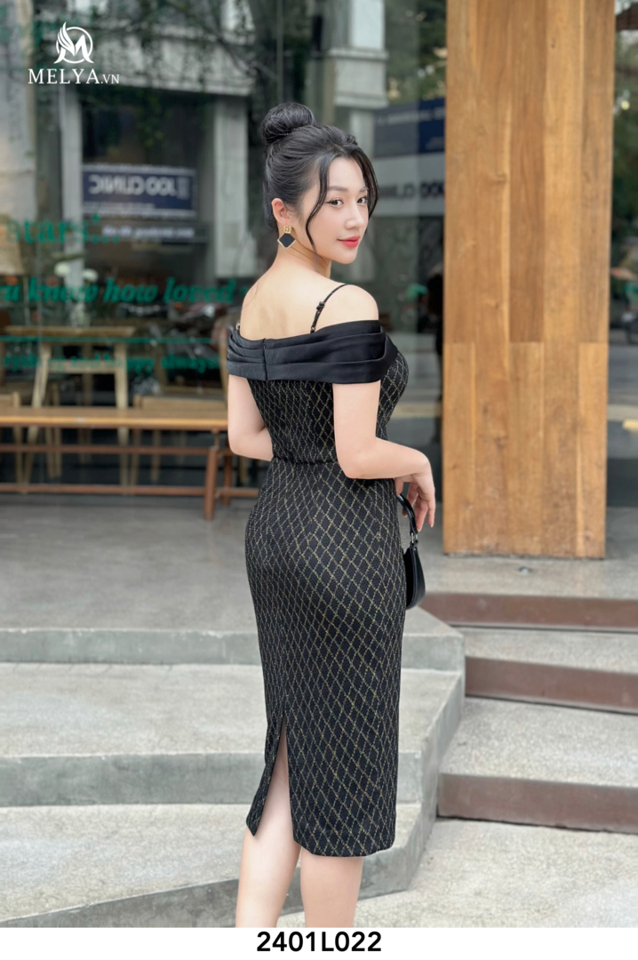 Đầm Ôm - Họa Tiết Kim Cương - Đen