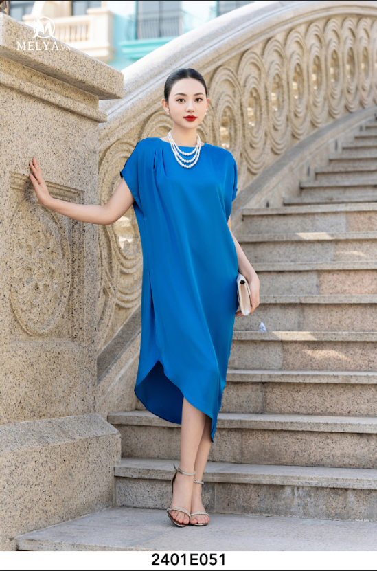 Đầm Suông - Lụa Queen Xanh Blue