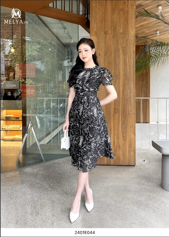 Đầm Tơ Hoa Xòe Cổ Kép Phối NK Fashion Chất Lụa Nhập Khẩu Từ Hàn Cao