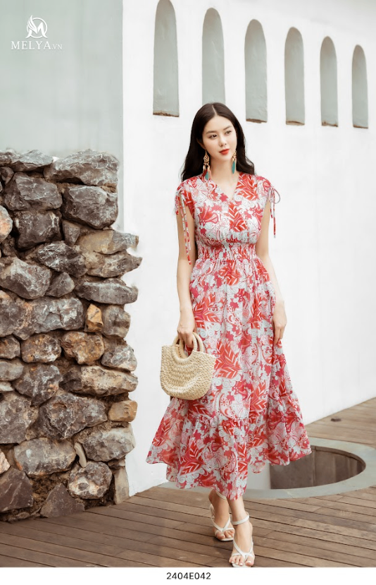 Đầm Maxi - Jeny dress - Hoạ Tiết Hồng Cam