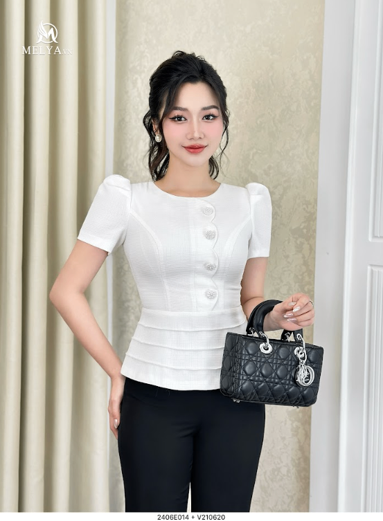 Áo Kiểu - Peplum Trần Gân - Trắng