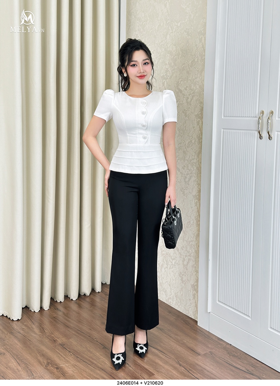 Áo Kiểu - Peplum Trần Gân - Trắng