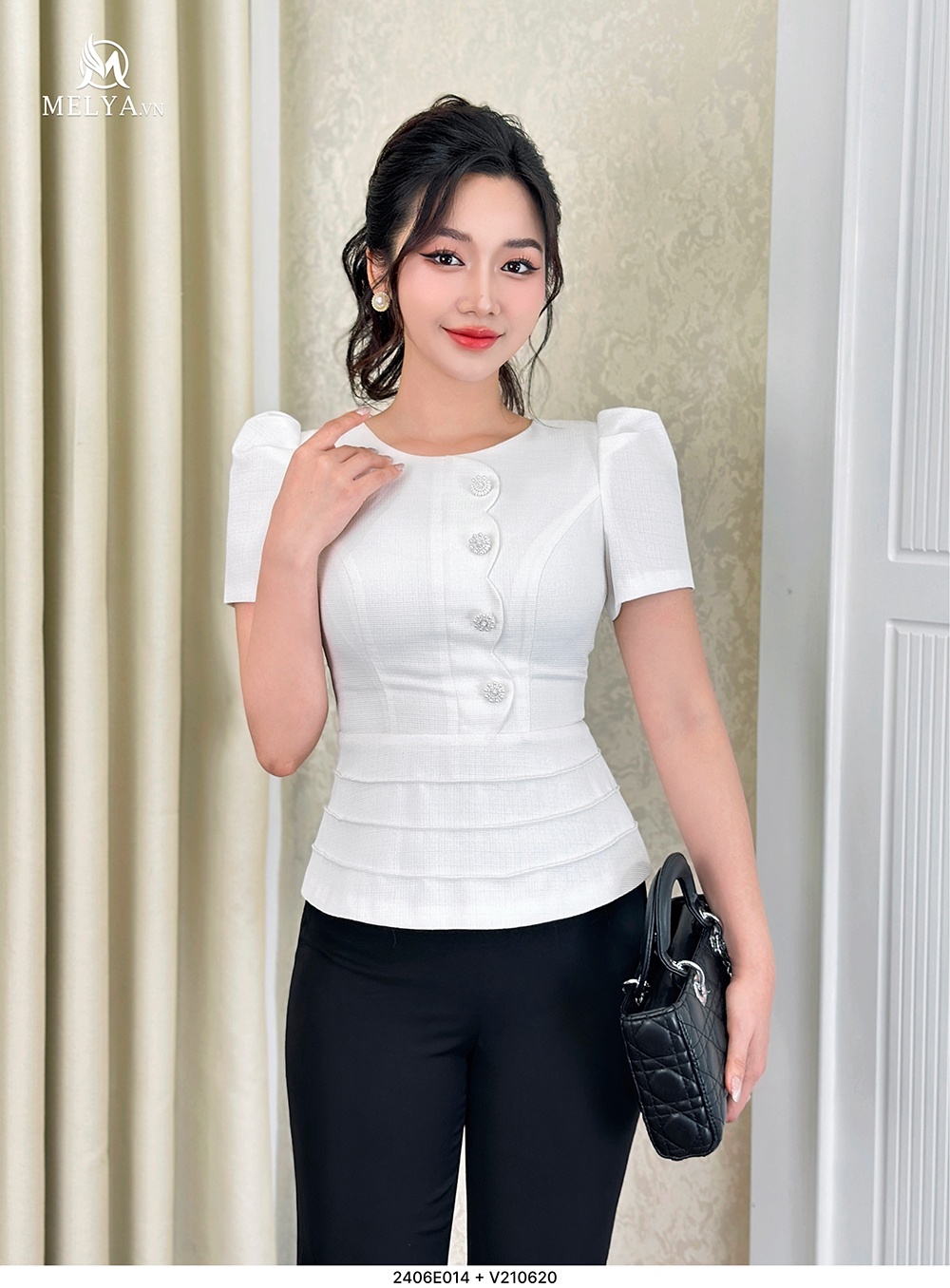 Áo Kiểu - Peplum Trần Gân - Trắng