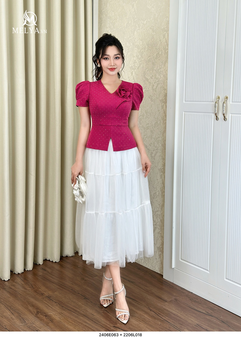 Áo Kiểu - Tuýt Si Kim Sa Hoa 3D - Hồng Sen