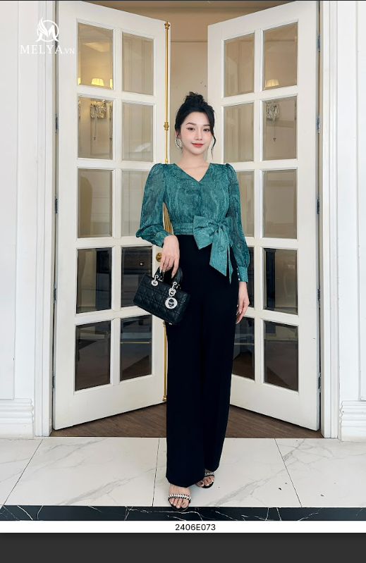 Jumpsuit - Tay Phồng Dài - Xanh Cổ Vịt