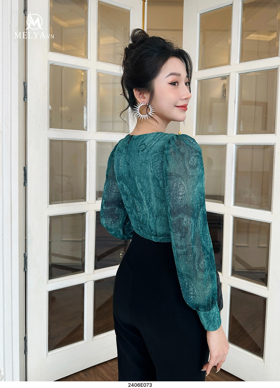 Jumpsuit - Tay Phồng Dài - Xanh Cổ Vịt