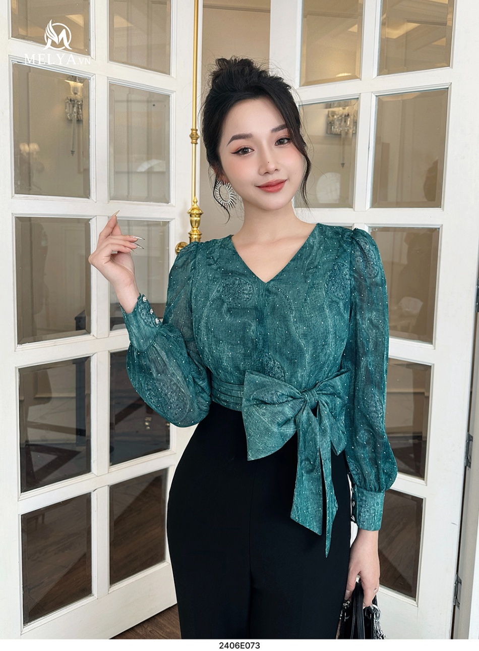 Jumpsuit - Tay Phồng Dài - Xanh Cổ Vịt