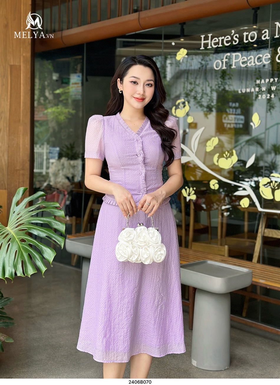 Set Bộ - Áo+Chân Váy Tơ Gân - Tím Pastel