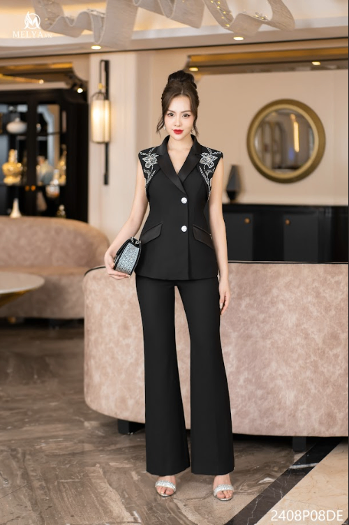 Set Bộ - Áo Vest Đính Kết + Quần Dài