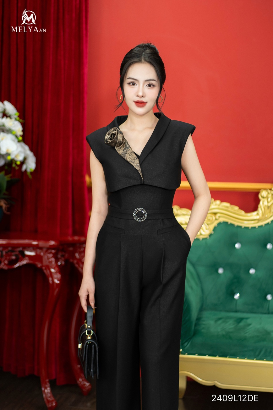 Jumpsuit - Phối Hoa 3D - Đen