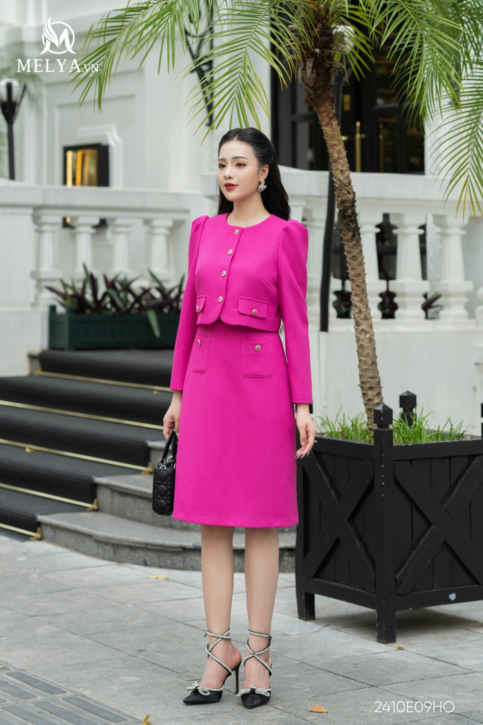 Sét Bộ -Tweed Dài Tay - Hồng Sen