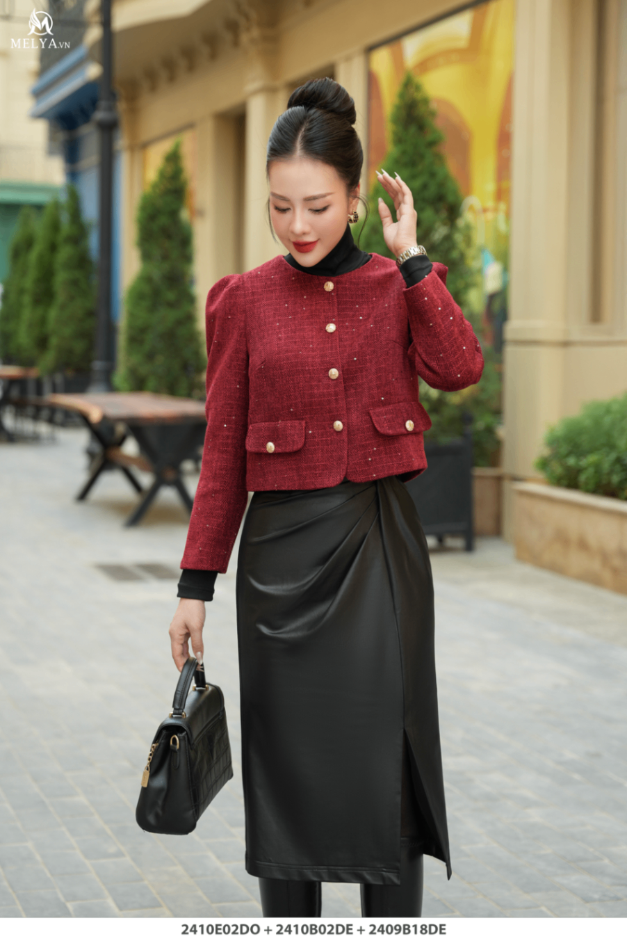 Áo Khoác - Dạ Tweed Lửng - Đỏ Rượu