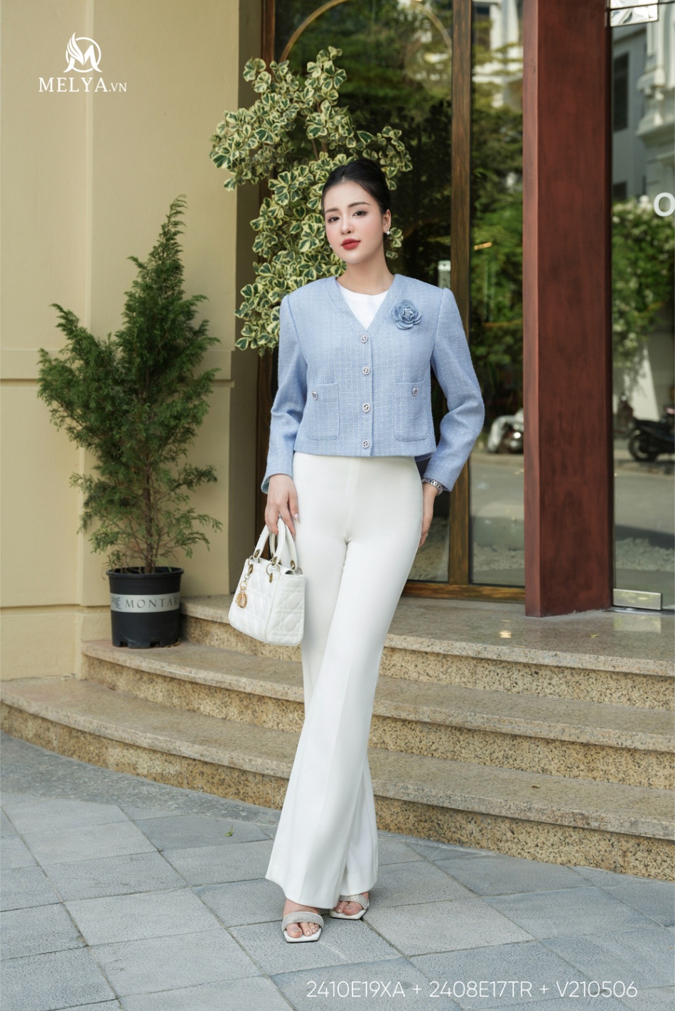 Áo Khoác Lửng - Dạ Tweed Mix Hoa Trà - Xanh Pastel