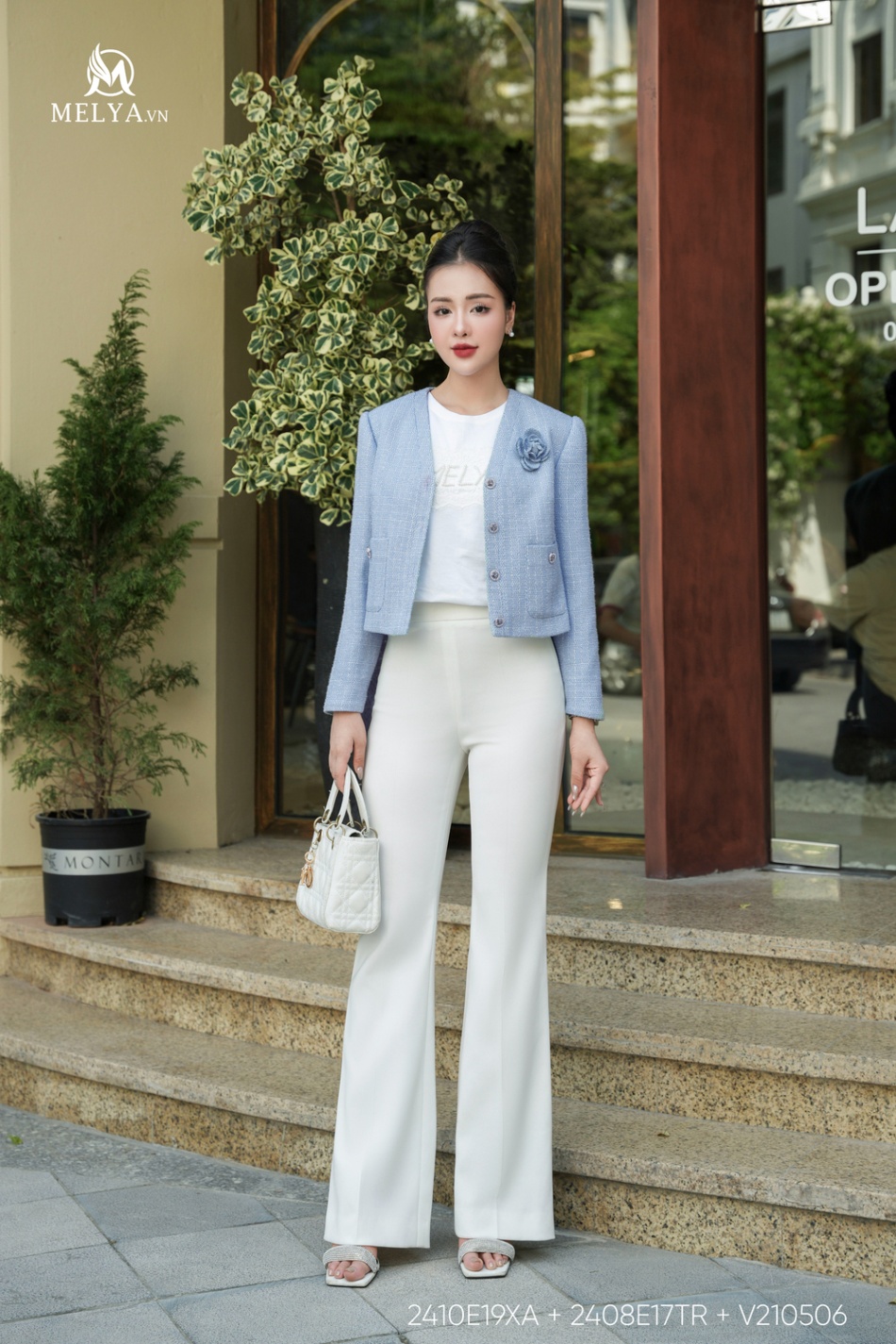 Áo Khoác Lửng - Dạ Tweed Mix Hoa Trà - Xanh Pastel