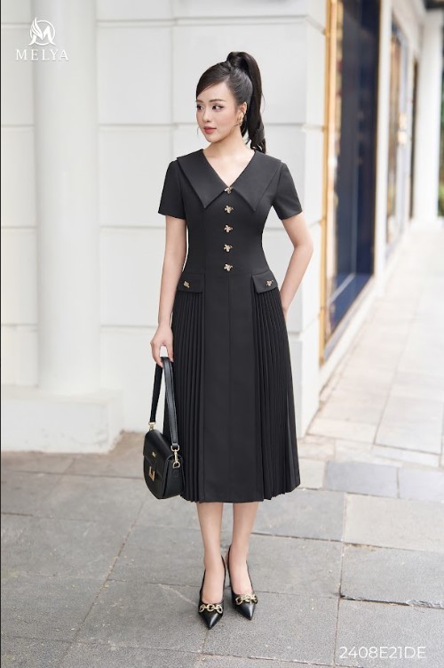 Đầm Xòe - Martha Dress rập Ly - Blend chun - Đen