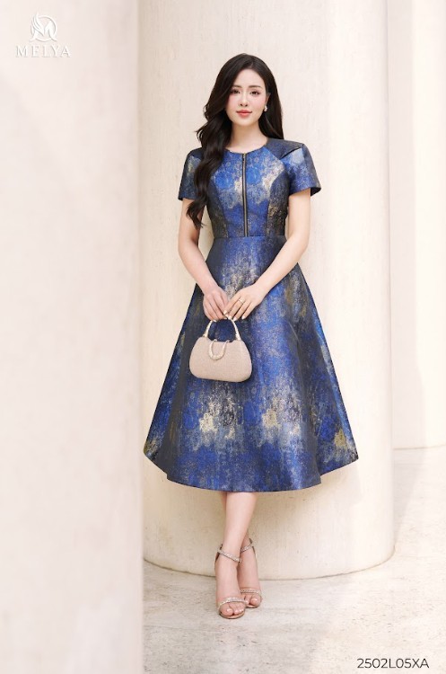 Đầm xòe - Sapphire - Xanh ocean phối vàng kim