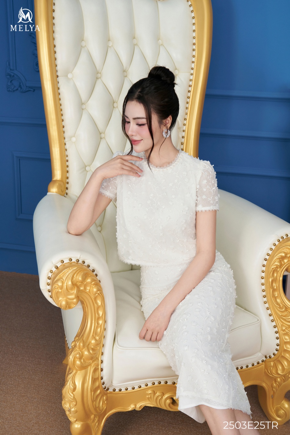 Sét bộ - Ren chân váy bút chì - Trắng kem