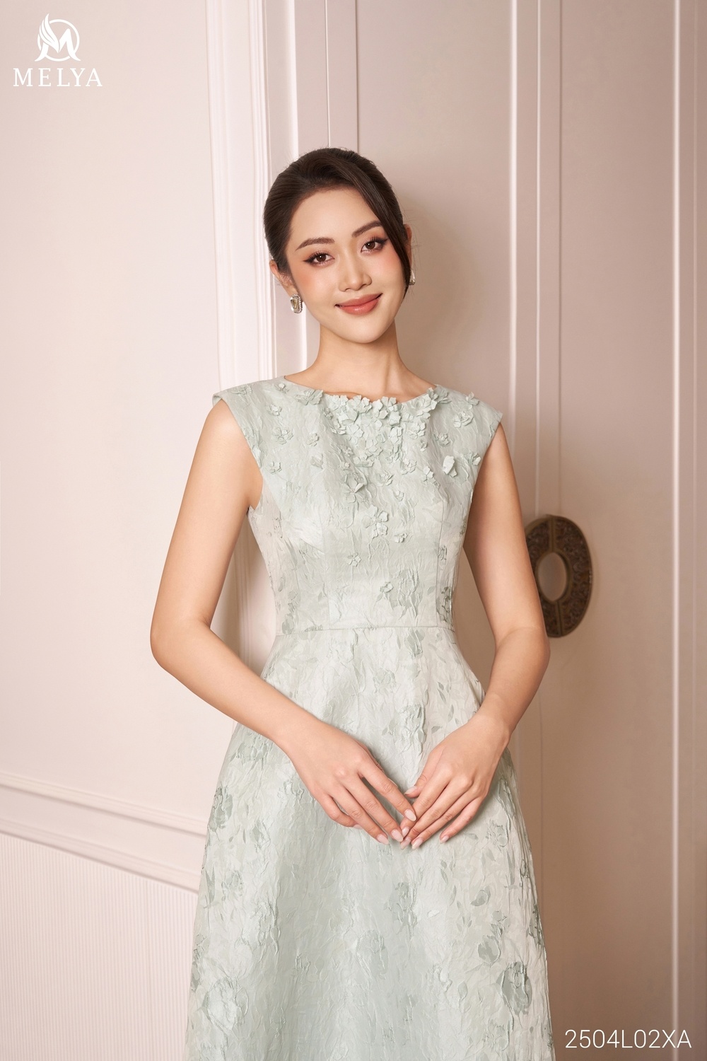 Đầm xòe - Rơi vai - Xanh bạc hà