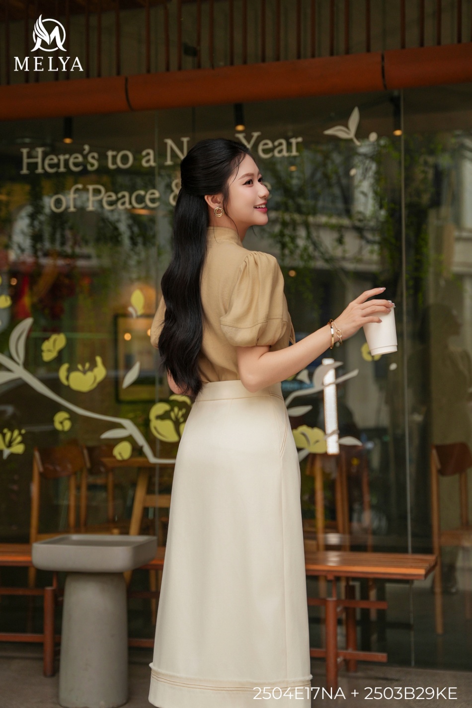 Sơ mi - Cổ nơ tencel - Be