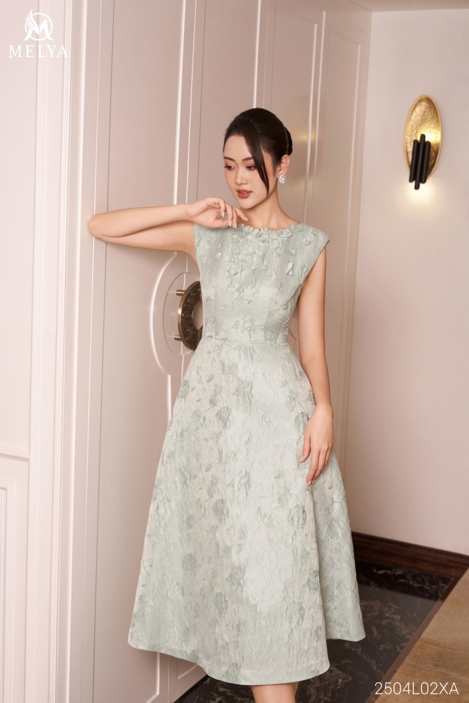 Đầm xòe - Rơi vai - Xanh bạc hà