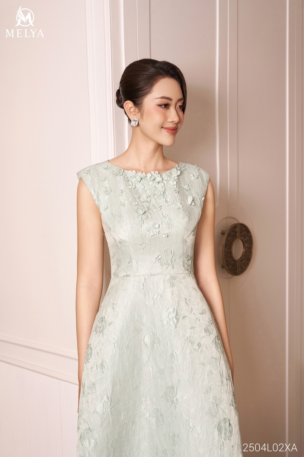 Đầm xòe - Rơi vai - Xanh bạc hà