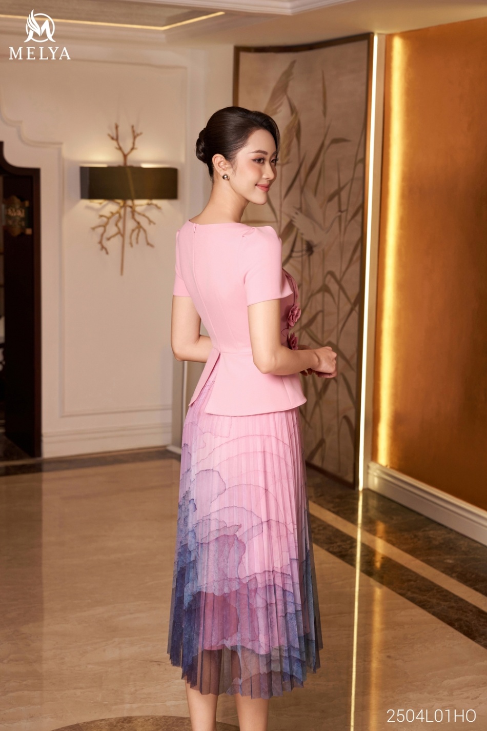 Đầm - Hoa sóng - Hồng pastel