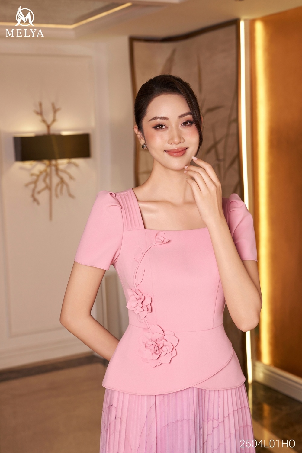 Đầm - Hoa sóng - Hồng pastel