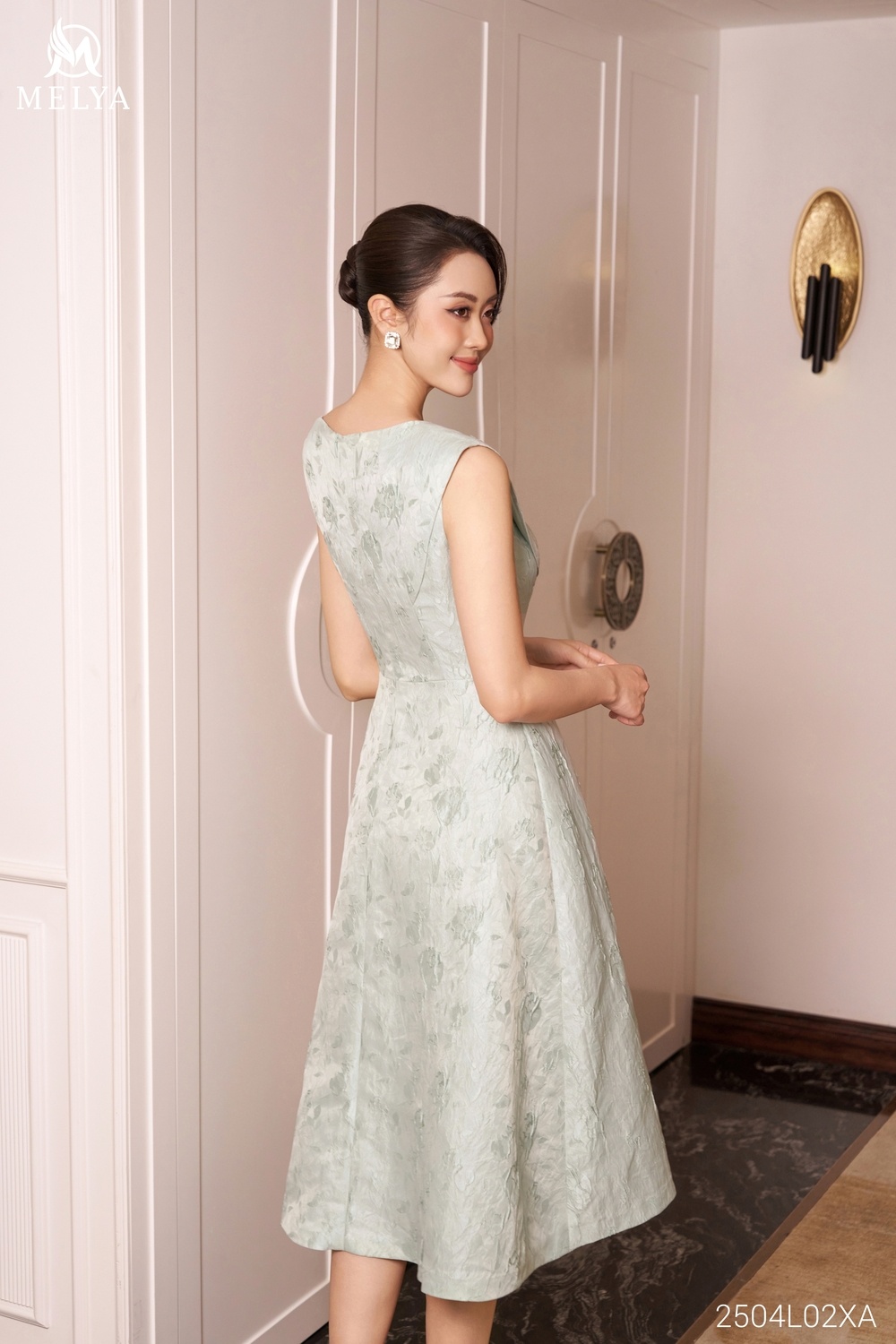 Đầm xòe - Rơi vai - Xanh bạc hà