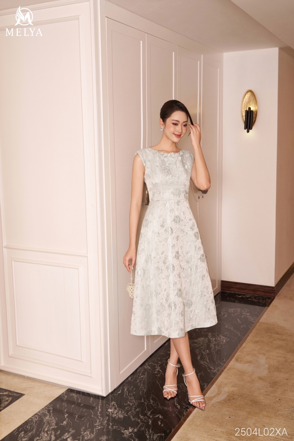 Đầm xòe - Rơi vai - Xanh bạc hà
