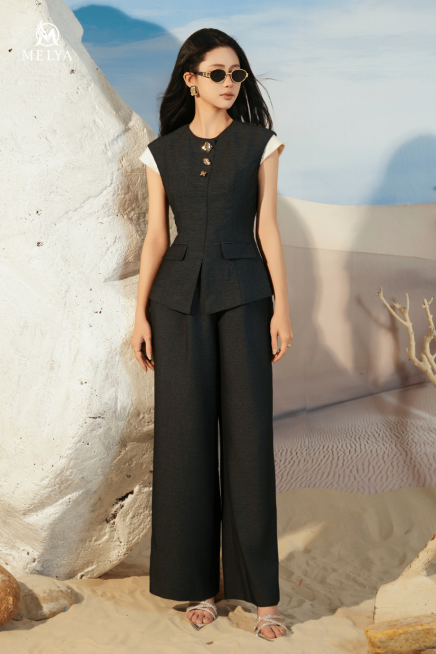 Set bộ - Denim pha tay - Xám đen