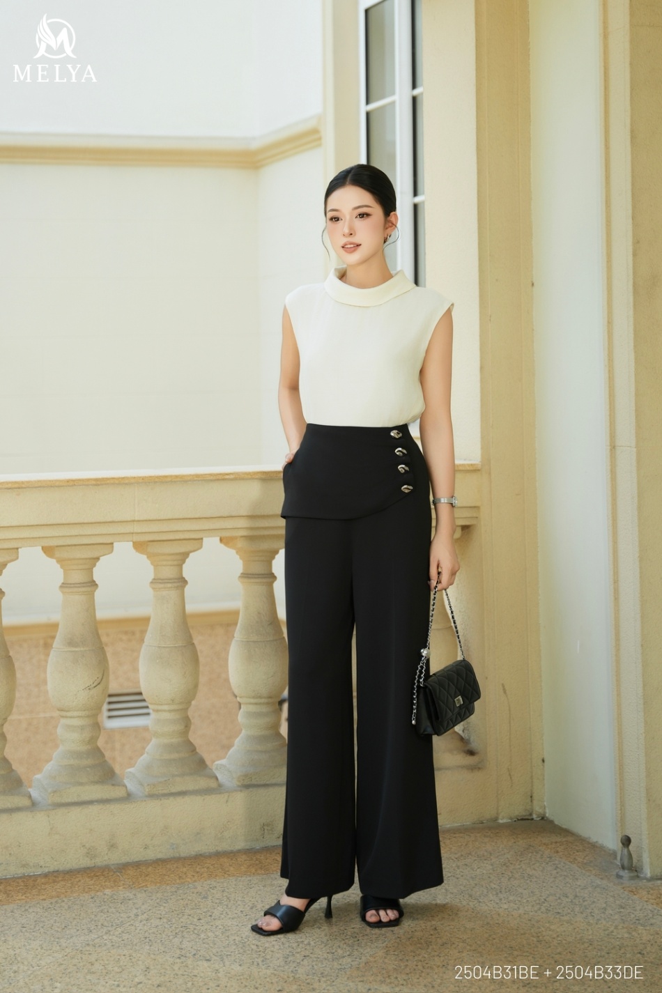 Quần - Có tà xếp cách điệu - Đen