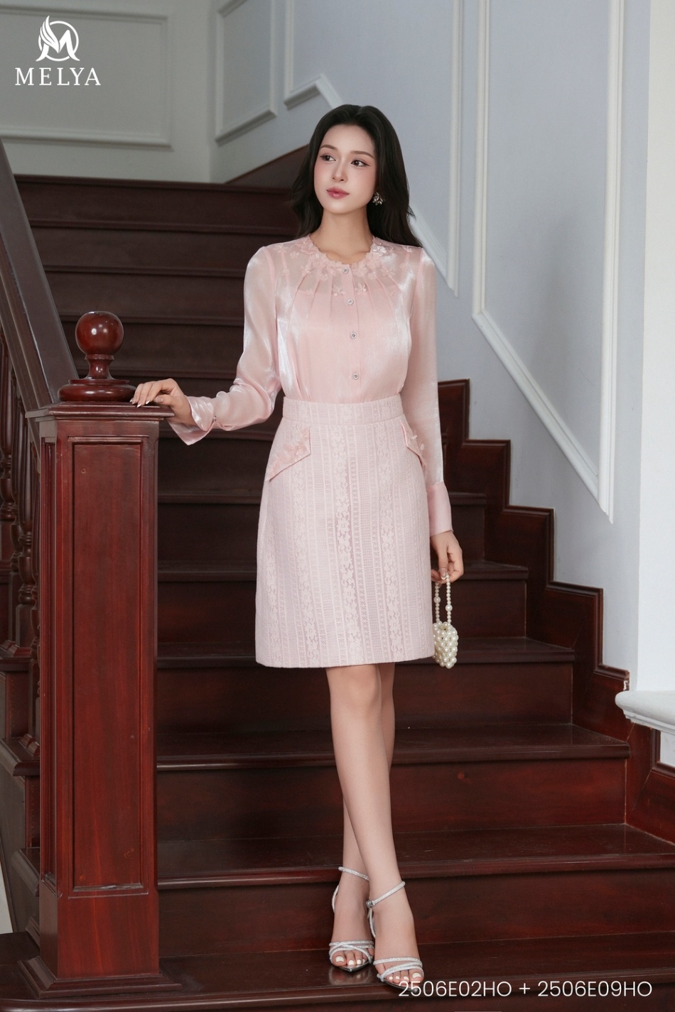 Chân váy - A ren hoa 3D - Feminine - Hồng phấn