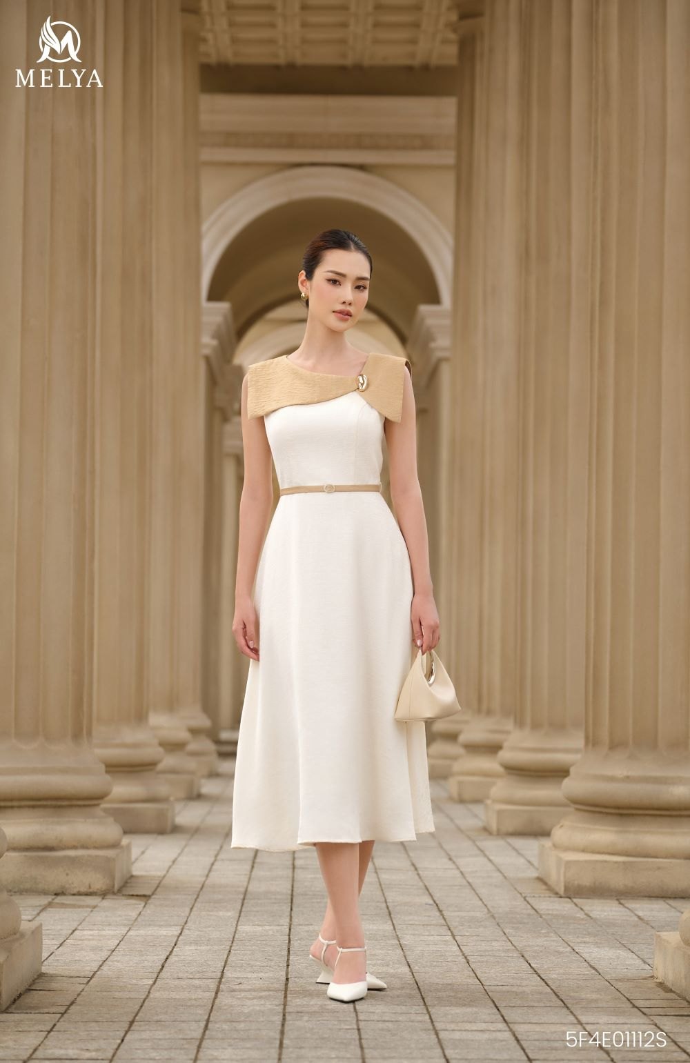 Đầm xòe - Empower Swing Dress - Kem phối vàng ánh đồng