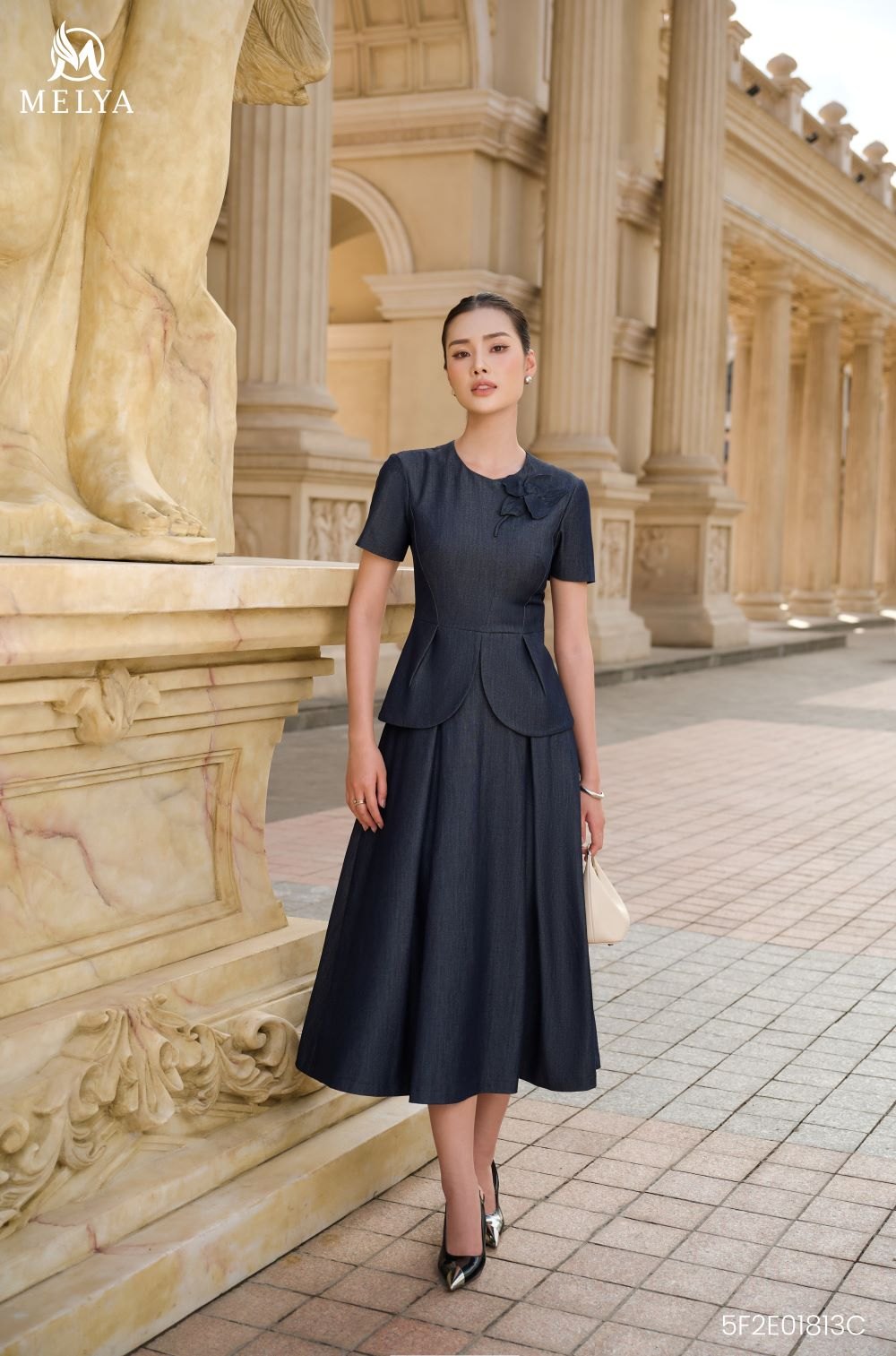 Set bộ - Áo kiểu + Chân váy - Midnight Petal - Xanh tím than