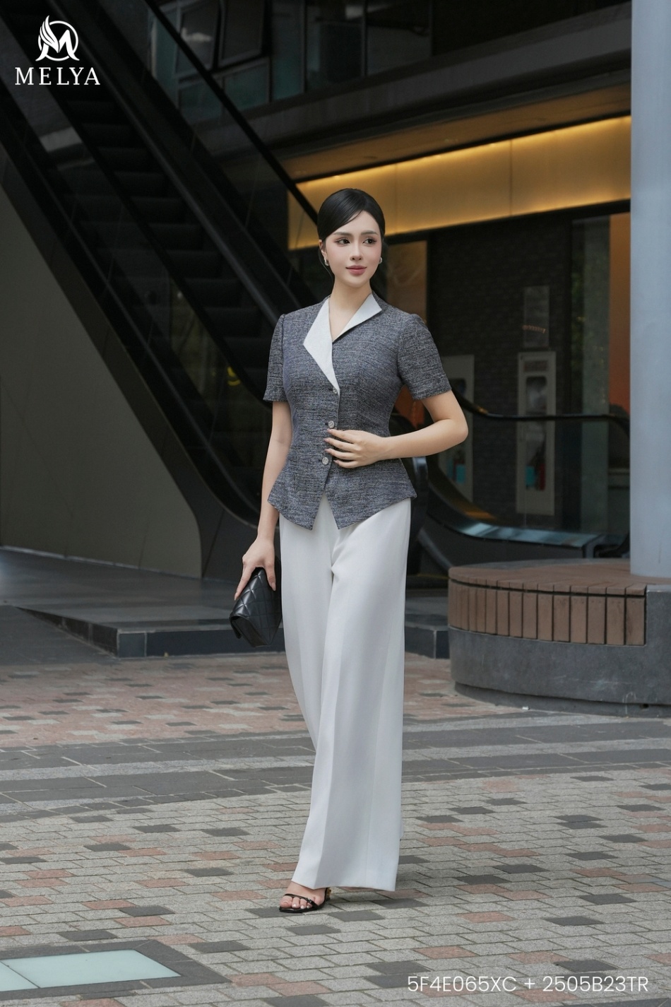 Áo kiểu - Elora top - Cổ phối trắng lệch - Xanh tím than