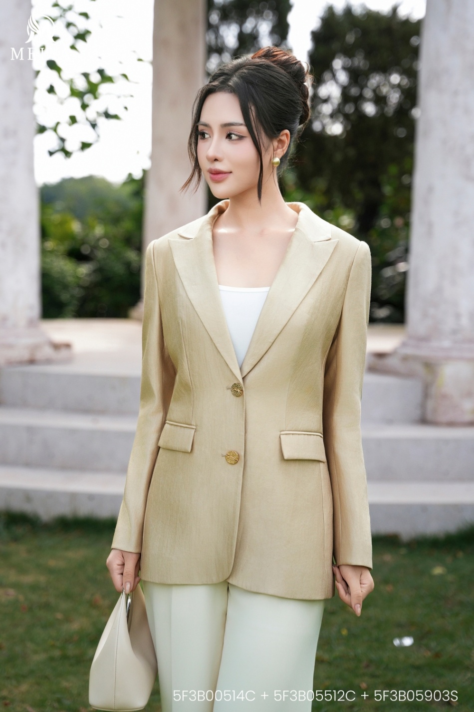 Áo blazer - Solene Blazer taffta lụa mềm - Vàng champagne