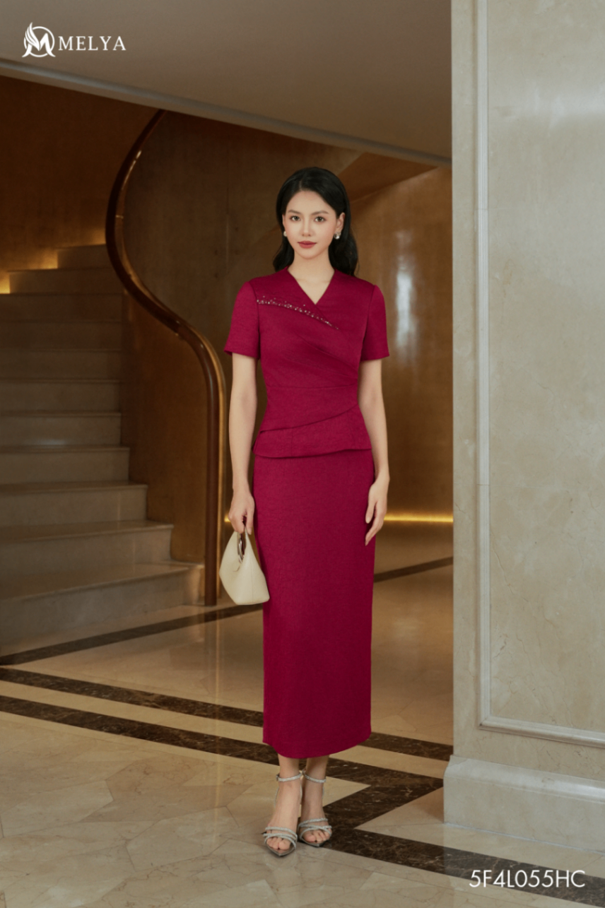 Set bộ - Pink Amira - Áo kiểu & chân váy bút chì - Hồng sen