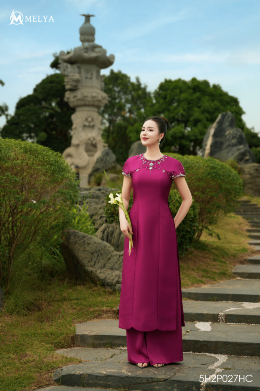 Áo dài - Dạ Minh Châu - Hồng cẩm