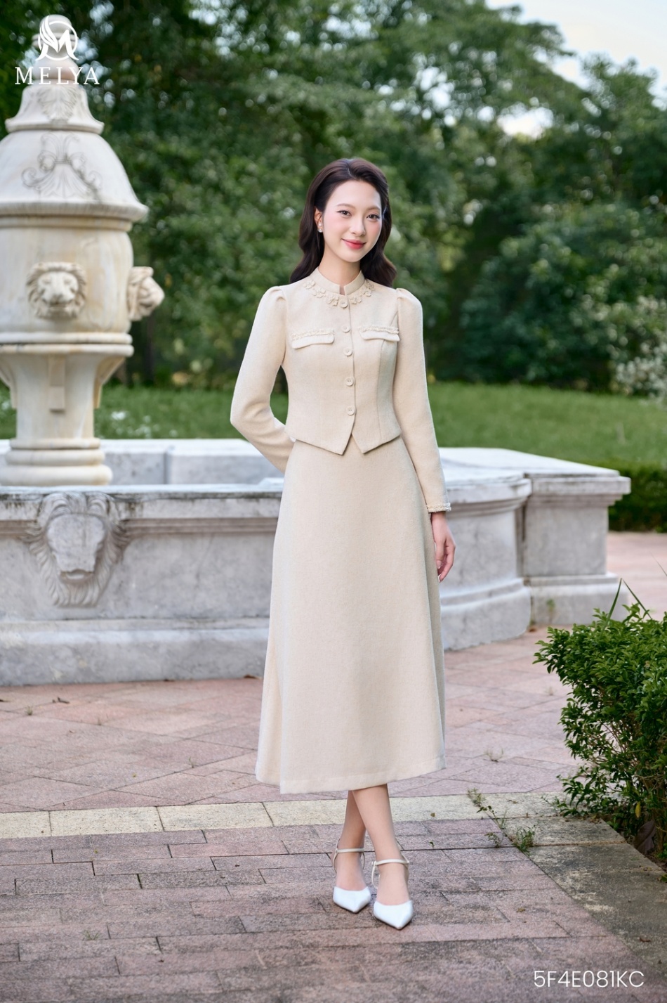 Set bộ - Ivory bloom áo kiểu phối hoa - Kem