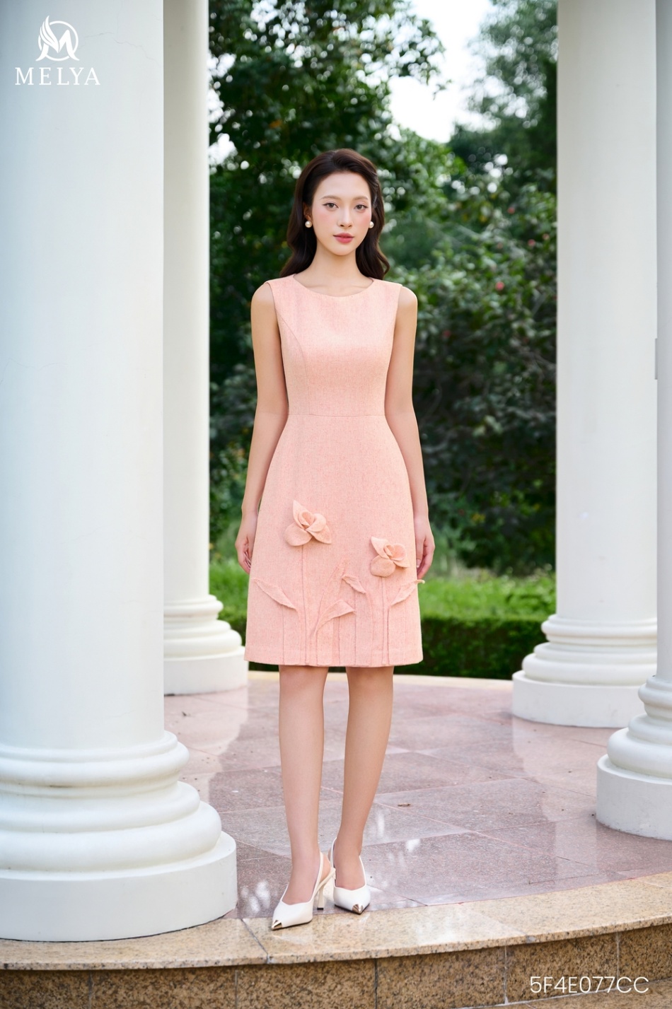 Set bộ - Blossom - Đầm A sát nách & áo khoác lửng hoa 3D - Cam đào