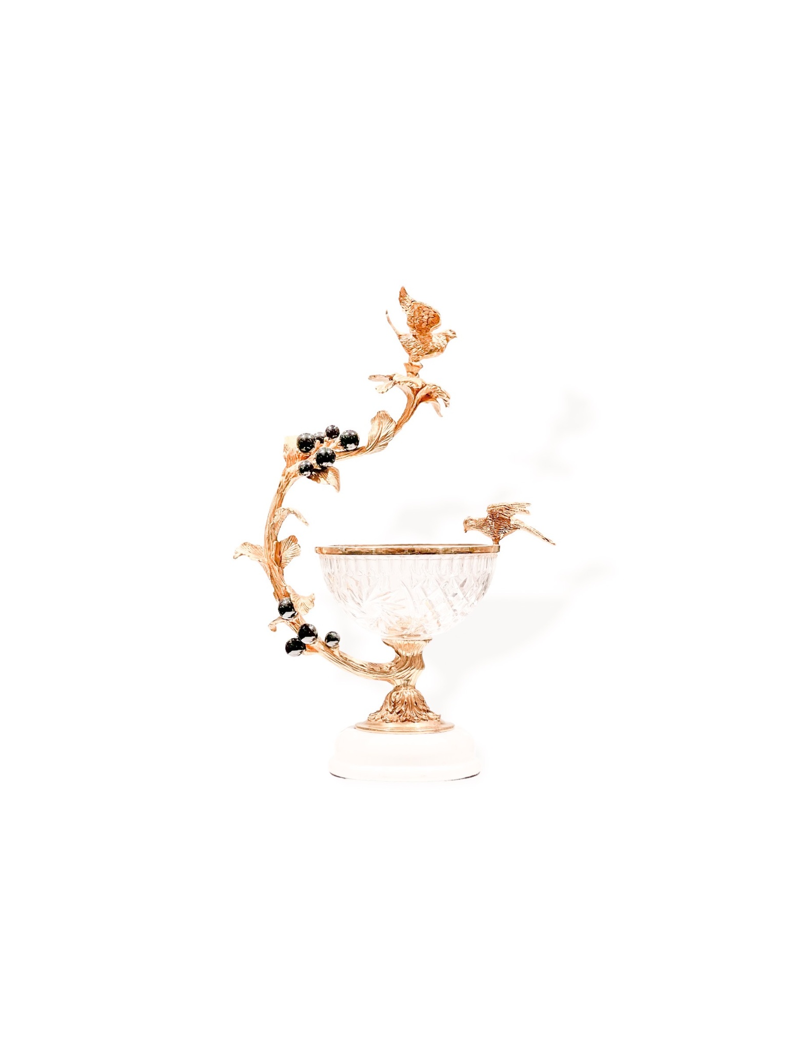 Glass bowl with bird on branch - Tô thủy tinh họa tiết chim đậu cành cây W23