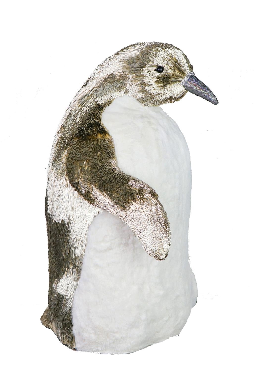 Champange Gold & White Fabric Penguin 48x45x68 cm W23 - Chim Cánh Cụt Nhung Màu Vàng Champange & Trắng 48x45x68cm